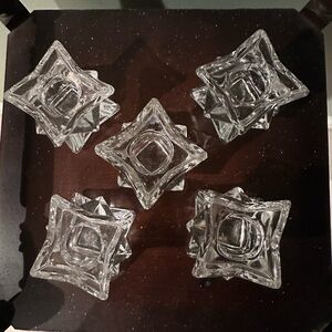 Set of Five Clear Glass Star-Shaped Candle Holders - Modern